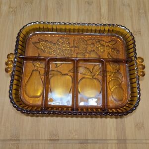 Indiana Amber Glass Fruit Tray Vintage